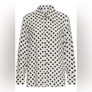 MARELLA Silk Black and White Polka Dot Button-Down Shirt